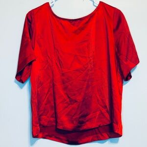 Chic Scarlet Red Satin Women's Blouse with tie in back